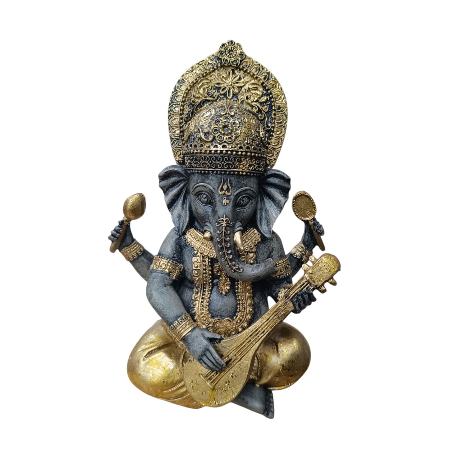 Figura Ganesha Con Instrumento Sitar En Resina 22 Cms Aprox Color Dorado/Gris Ref: 600104483