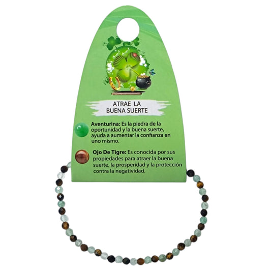 Pulsera Combinada Pulsera Atrae Buena Suerte Piedra Aventurina Ojo De Tigre 3 mm Facetada REF: 70219