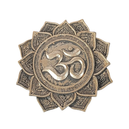 600102171-05 Porta Incienso Om Forma de Flor De Lotto En Resina 9,5 Cms Aprox En Color Bronce