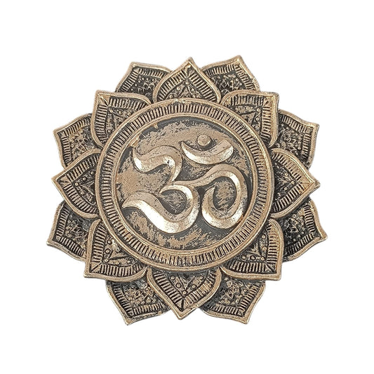 600102171-05 Porta Incienso Om Forma de Flor De Lotto En Resina 9,5 Cms Aprox En Color Bronce