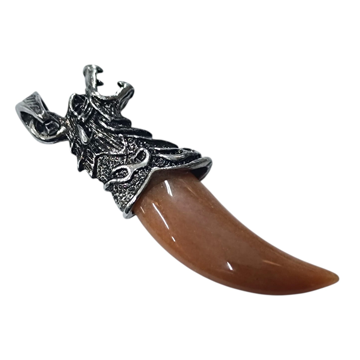 Colgante Colmillo Lobo En Metal Con Piedra Natural Carneola 7 Cms Aprox 600102235-07