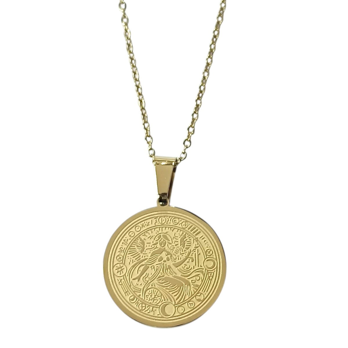 Collar Acero Dorado Diosa Danu 25 mm Cadena 42+5 Cms REF: 600104432