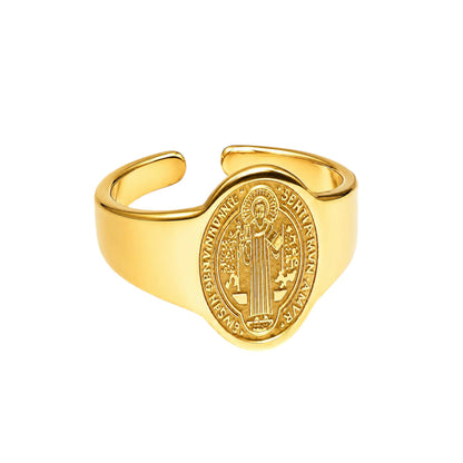 Anillo Acero Dorado Adaptable Medalla San Benito REF: 600104497