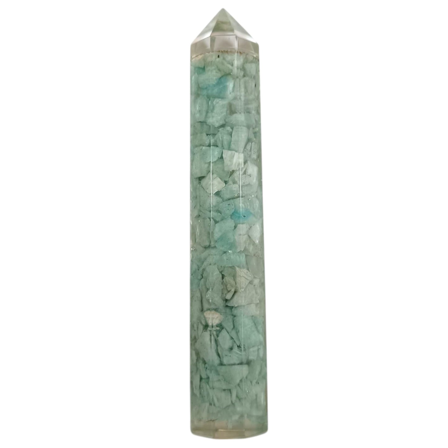 Obelisco Orgonita y Piedras Amazonita 16 Cms Aprox