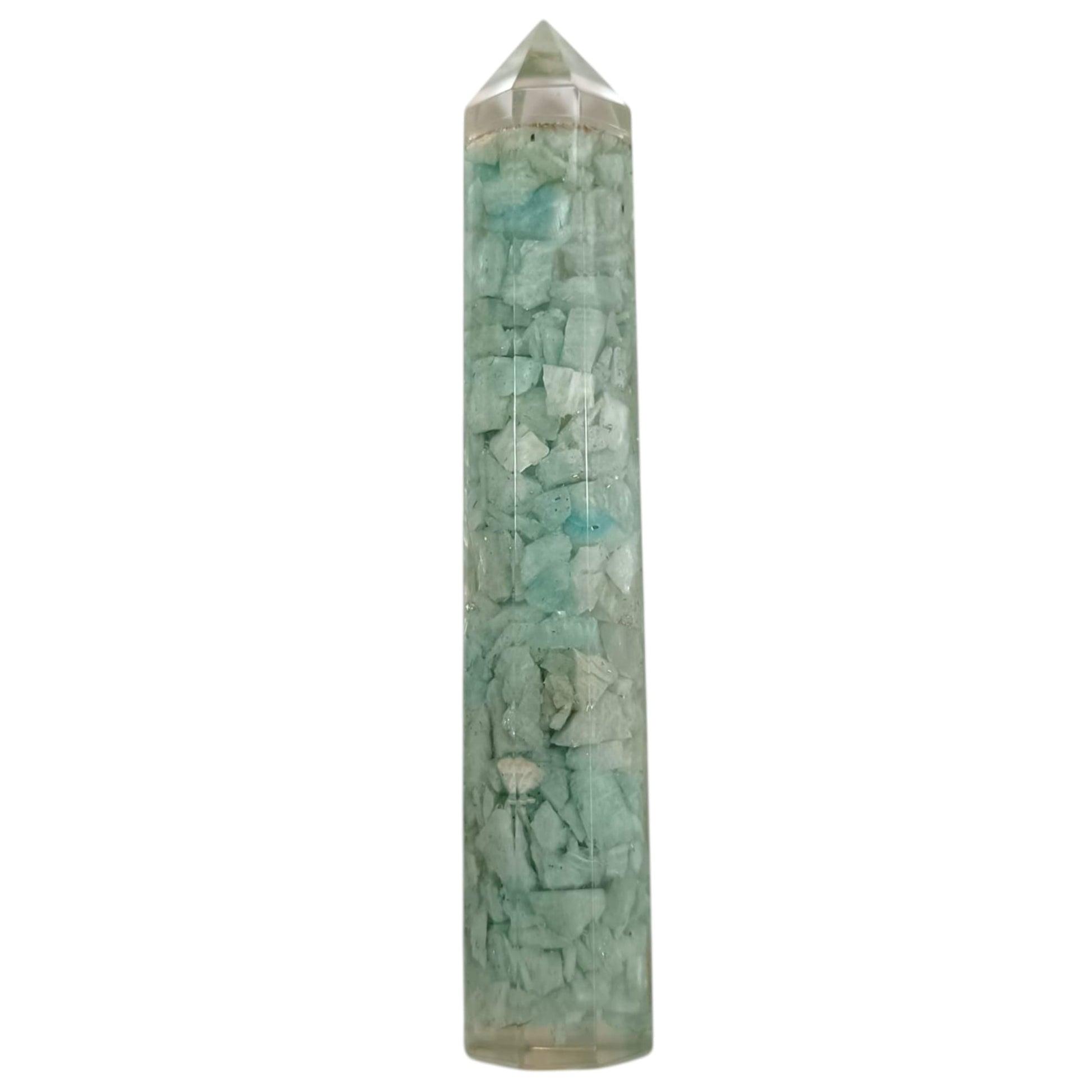 Obelisco Orgonita y Piedras Amazonita 16 Cms Aprox