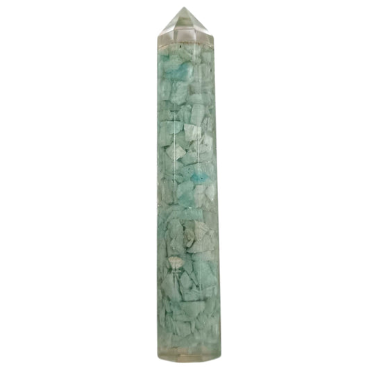 Obelisco Orgonita y Piedras Amazonita 16 Cms Aprox