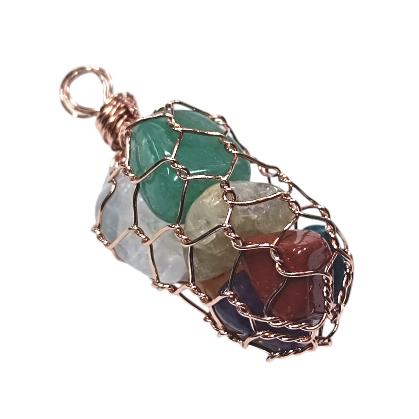 Colgante En Metal Color Cobre Con Piedra Natural 7 Chakras Rodadoas 5 Cms Aprox 111101017-01