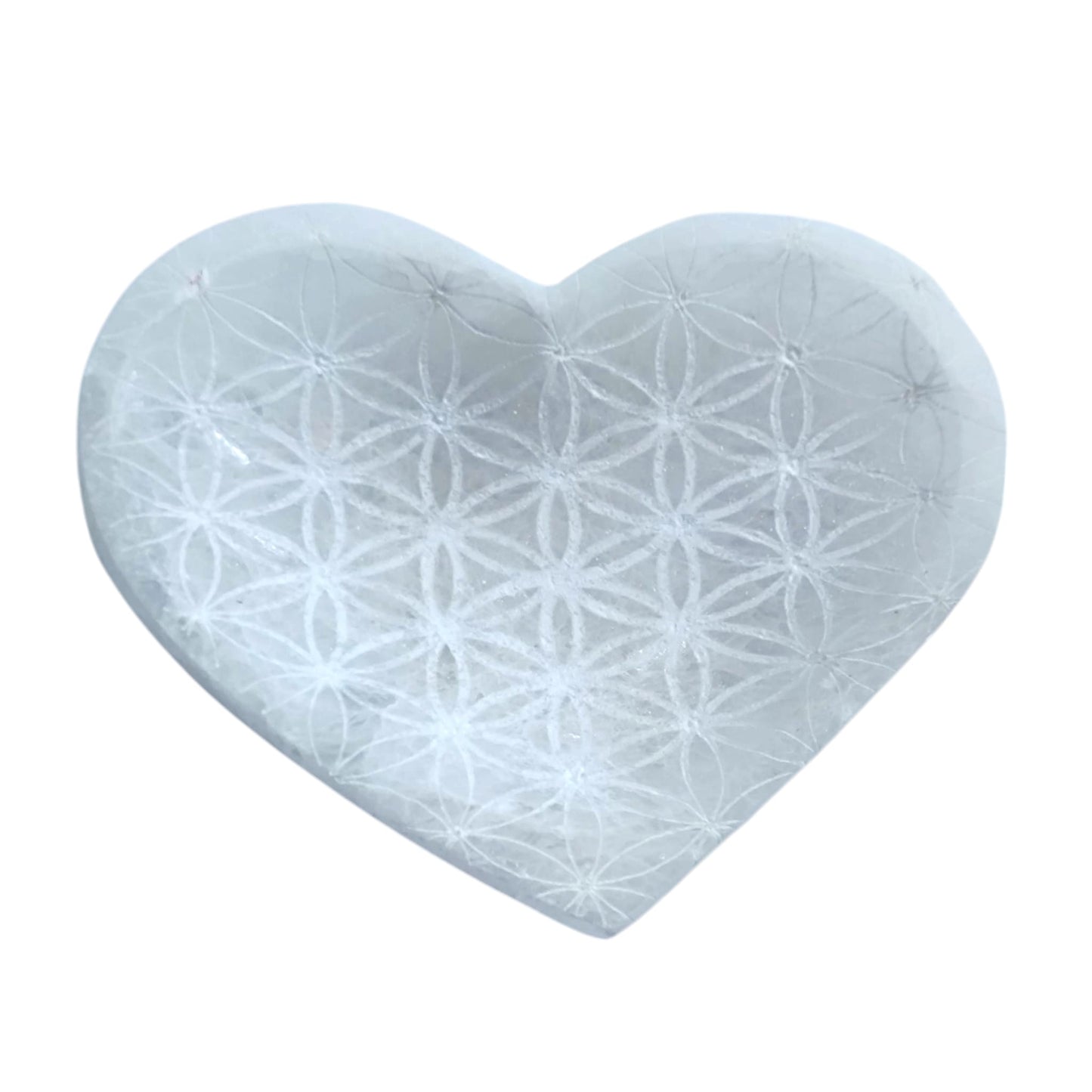 Cuenco Selenita Grabado Flor De La Vida Corazon 10 Cms Aprox