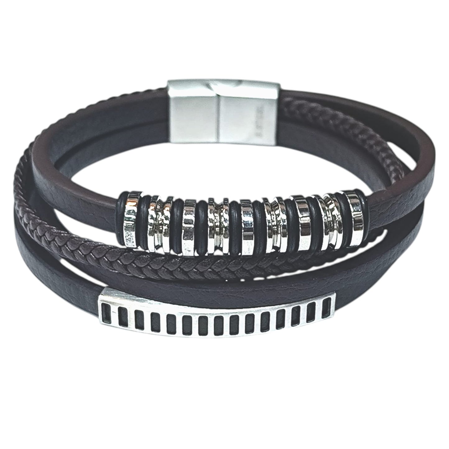Pulsera Acero Y Cuero Marron Largo 22 Cms Aprox 401104257-20
