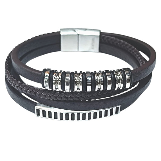 Pulsera Acero Y Cuero Marron Largo 22 Cms Aprox 401104257-20
