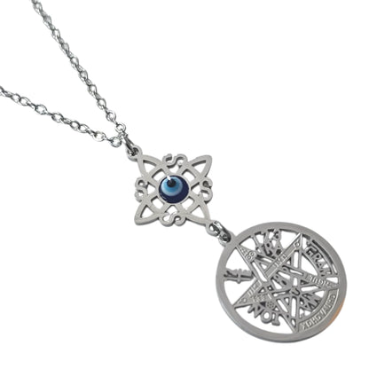 Collar Acero Doble Proteccion Nudo De Bruja Y Tetragramaton Con Ojo Turco Cadena 40+5 Cms 400503247-17