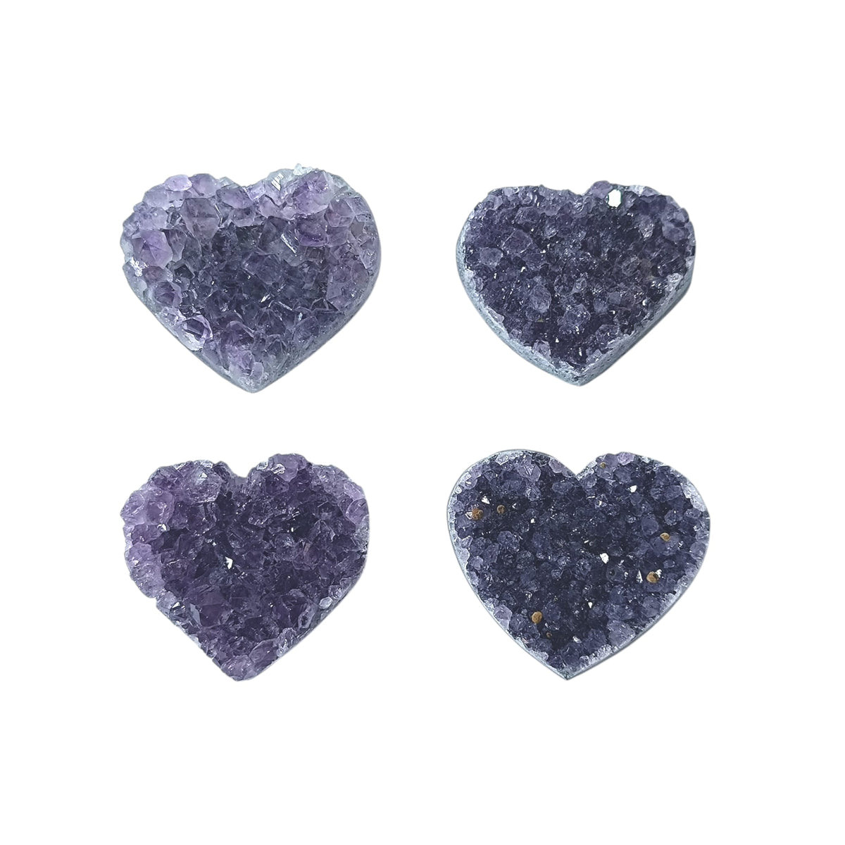 Pack 4 Corazones Druza Amatista Tamaño 4 cms Aprox ( Pueden Ser Ligeramente Diferenta A La Fotos)