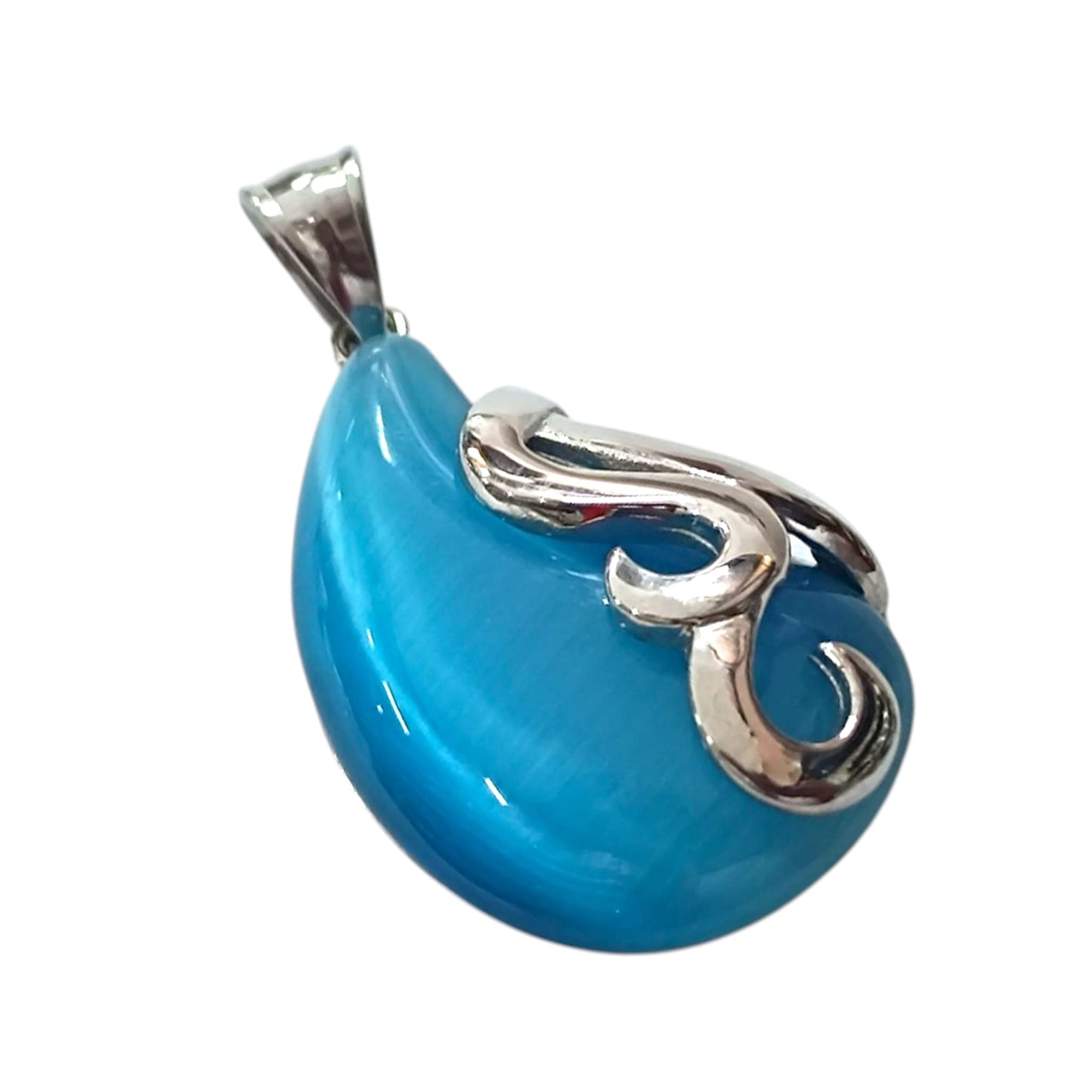 Colgante Acero Con Piedra Ojo De Gato Azul 40 mm 29305-04