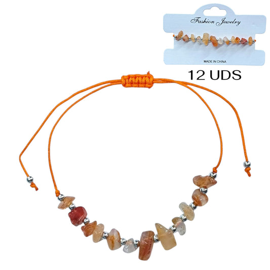 Paquete 12 Pulseras Hilo Con Piedra Carneola Chips Y Bolas Acero REF: 600104507