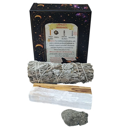Kit Limpieza Y Abundancia :Atado Salvia , Palo Santo, Selenita y Pirita 200002977