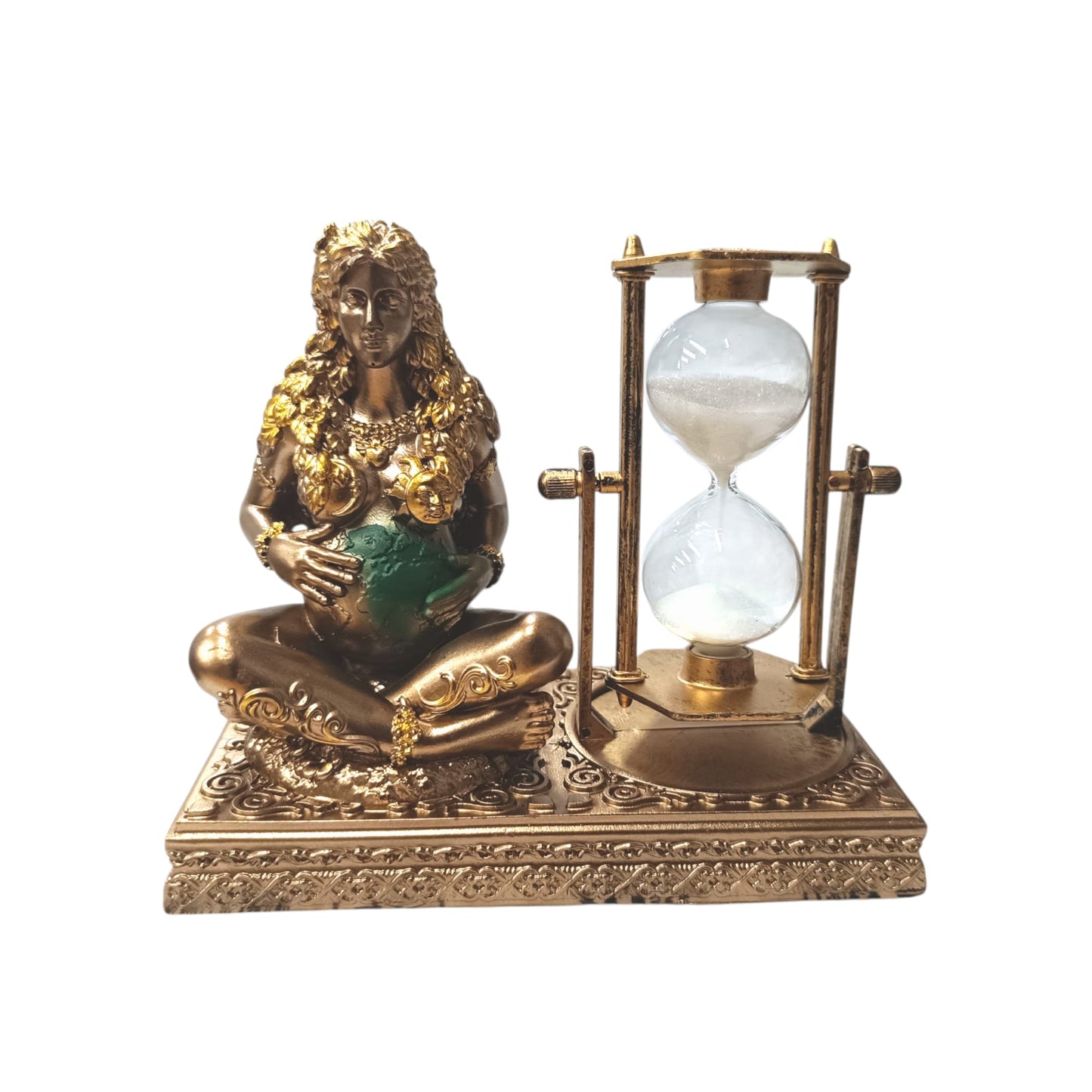 Figura En Resina Madre Tierra Y Reloj De Arena 17x19 Cms Apox Color Bronce 600104406
