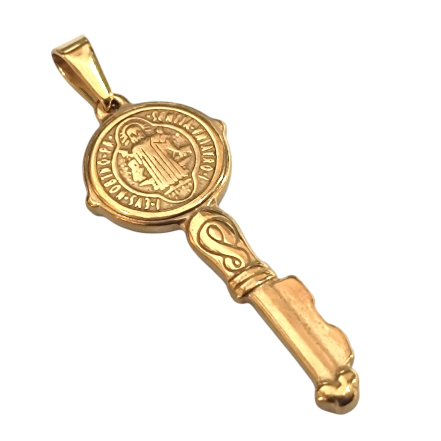 6001034132-01 Colgante Acero Dorado Llave San Benito 50 mm