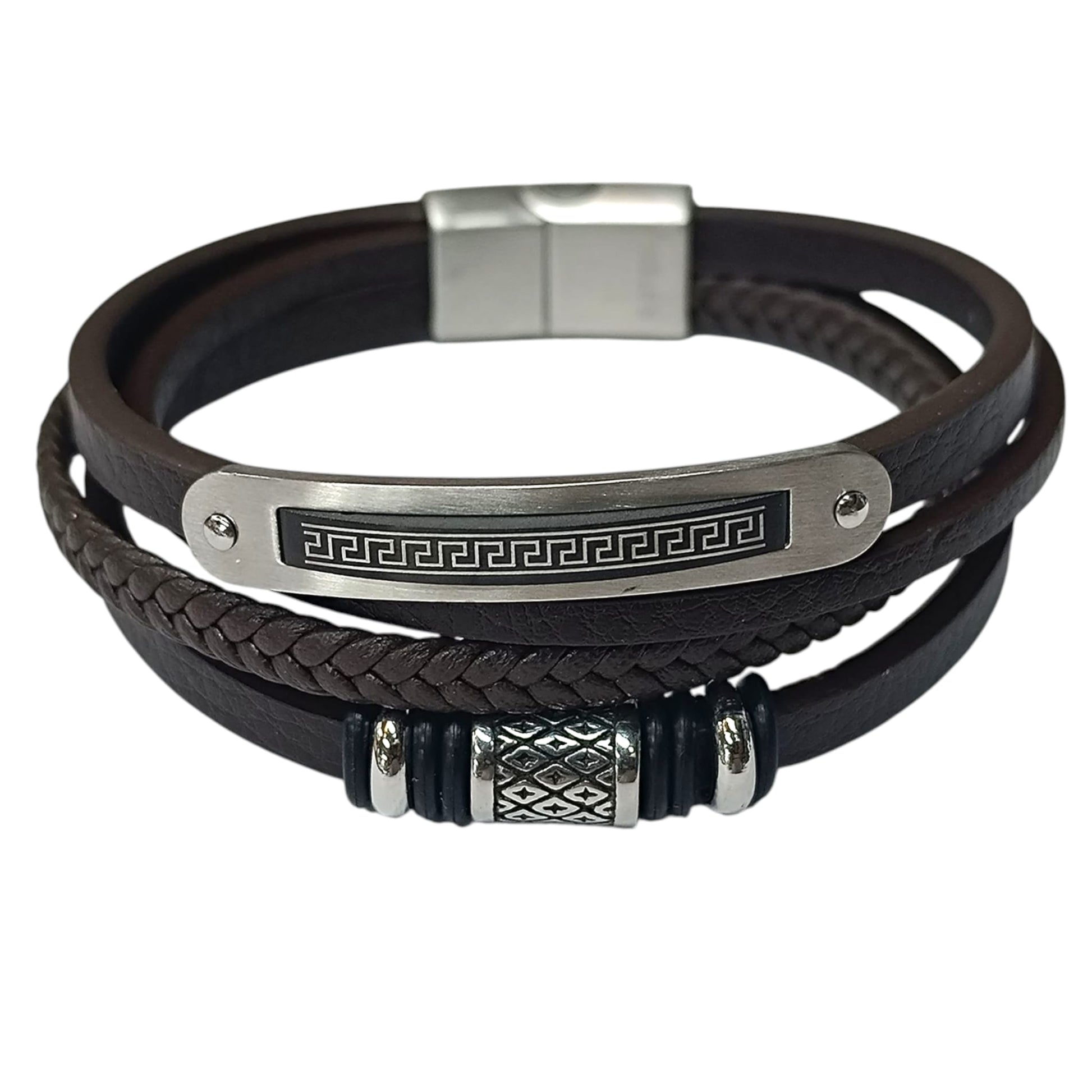Pulsera Acero Y Cuero Marron Largo 22 Cms Aprox 401104257-50