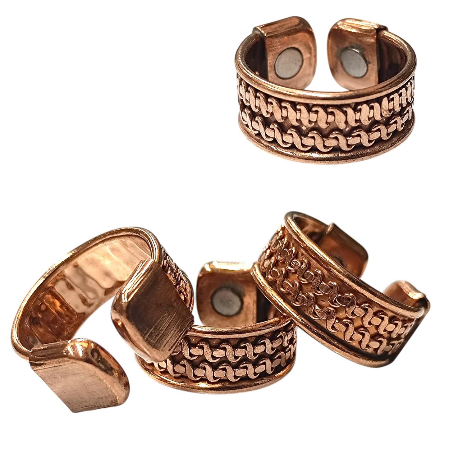 Paquete 4 Unidades Anillos Ajustable Cobre Con Imán REF:600304377-01 (EL TAMAÑO DEL ANILLO PUEDE VARIAR)