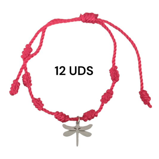 600104116-04 Paquete 12 Pulseras 7 Nudos Con Dije Libelula En Acero