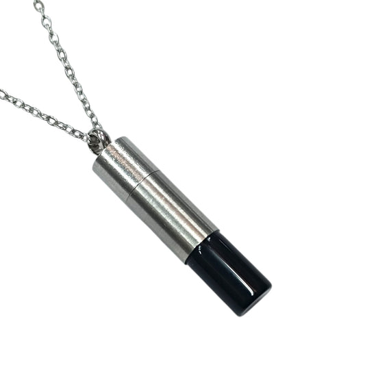 Collar Acero 45 Cms Cofre Deseo Con Piedra Natural Onix 600103553-04