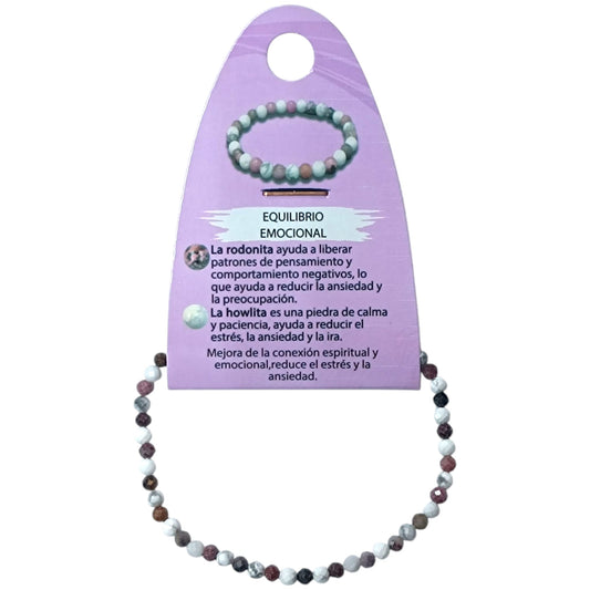 Pulsera Combinada Pulsera Equilibrio Emocional Rodonita Howlite 3 mm Facetada REF: 70206