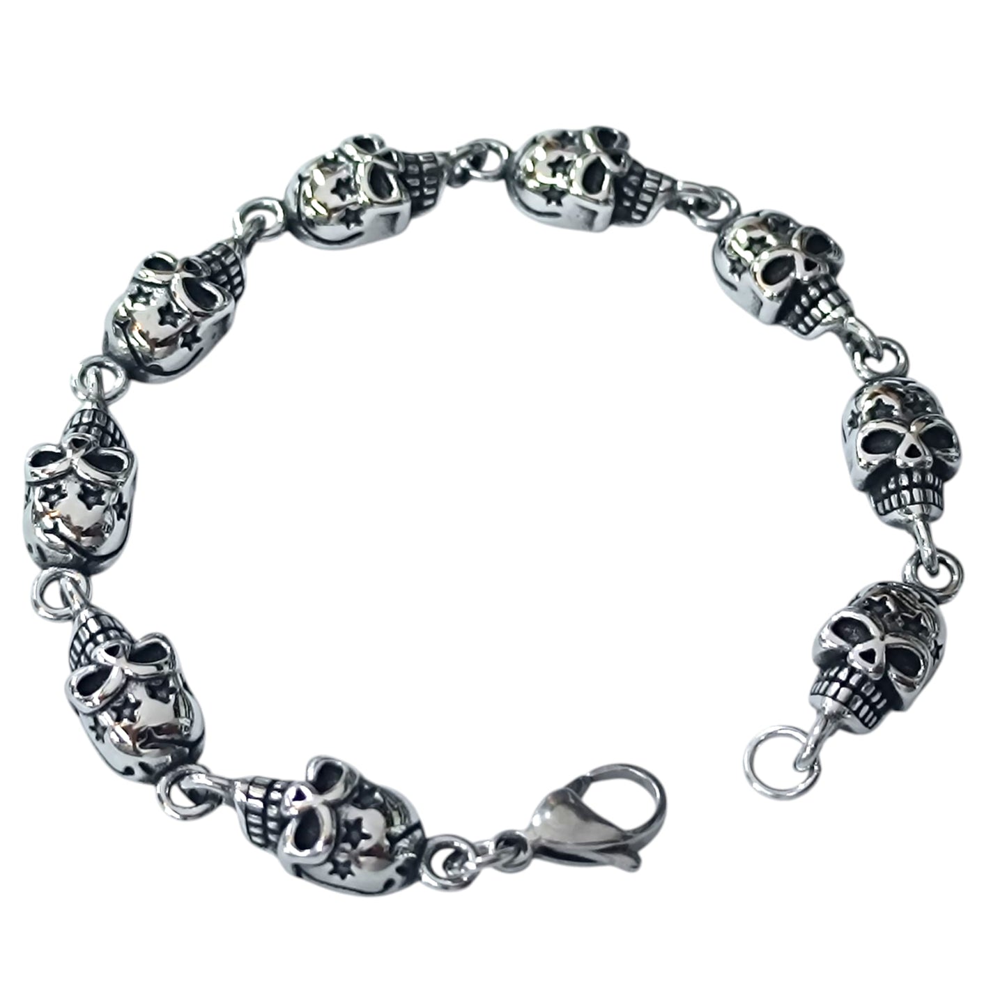 Pulsera Acero Calaveras 22 Cms Cierre Mosqueton 400104241-03