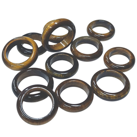 Paquete 12 Anillos Piedra Natural Ojo De Tigre Tallas Surtidas REF 600103400