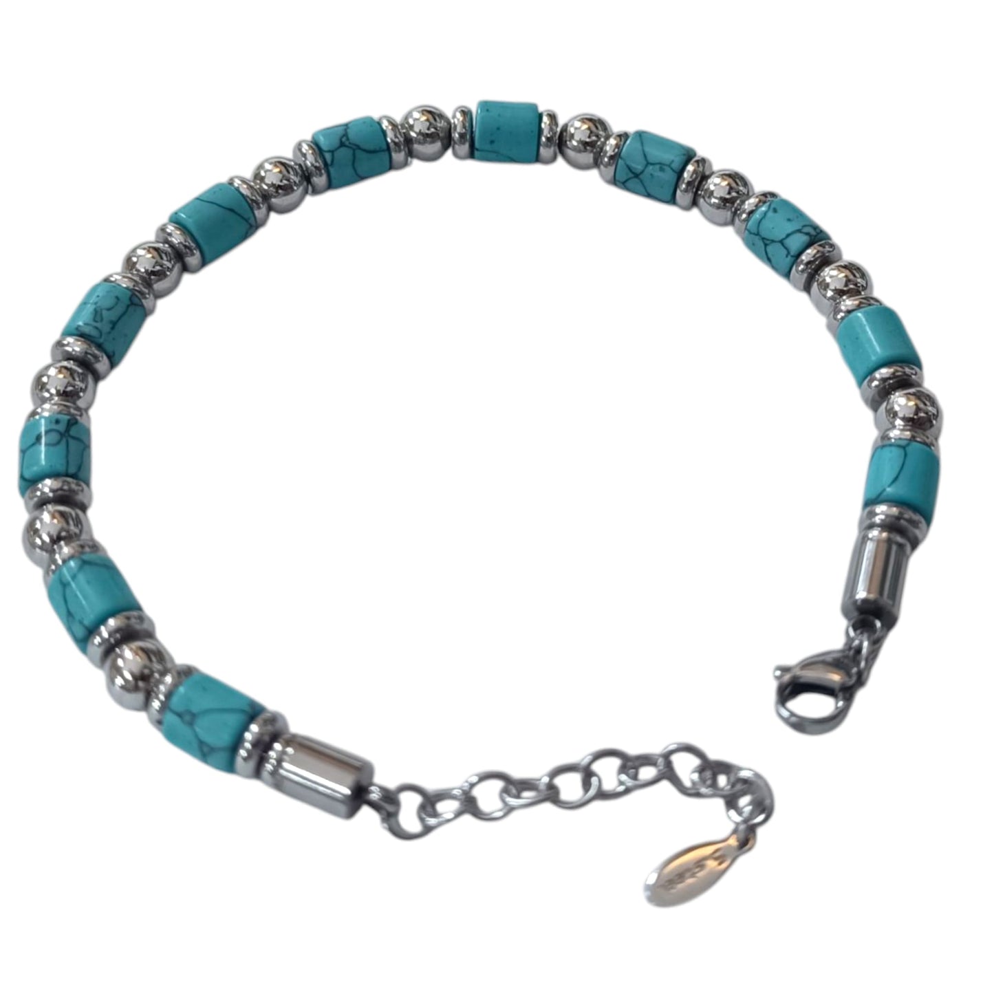 Pulsera Acero Y Piedra Natural Turquesina Cierre Mosqueton 20 cms Largo 400104245-03