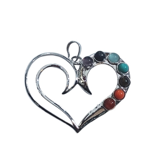 Colgante Corazon En Metal Con Piedra Natural 7 Chakras 5 Cms Aprox 23004-21