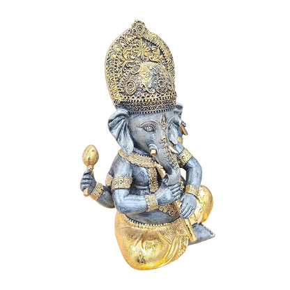Figura Ganesha Con Instrumento Flauta En Resina 22 Cms Aprox Color Dorado/Gris Ref: 600104484