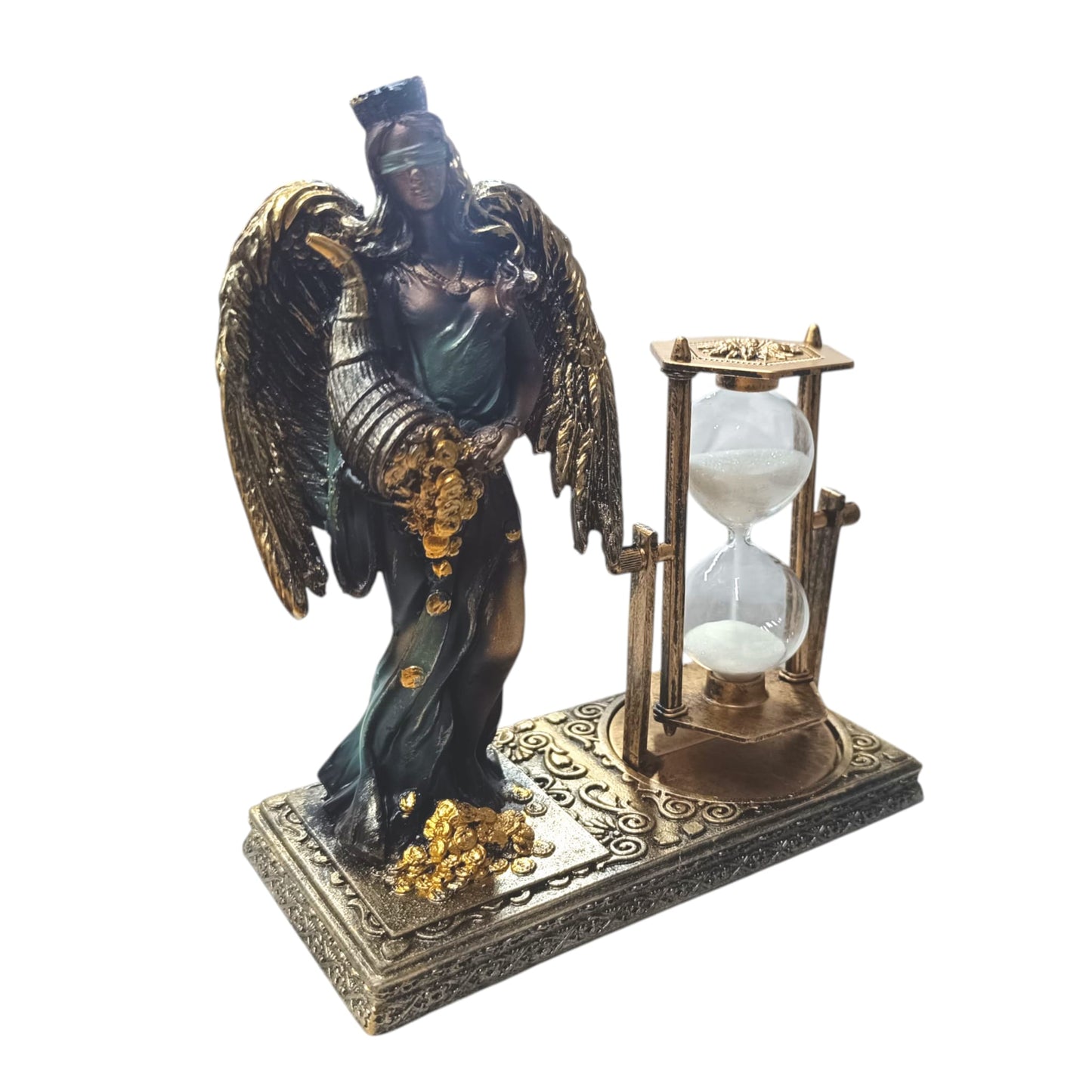 Figura En Resina Diosa De La Justicia Con Alas Y Reloj De Arena 17x19 Cms Apox Color Verde 600104405