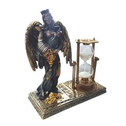 Figura En Resina Diosa De La Justicia Con Alas Y Reloj De Arena 17x19 Cms Apox Color Verde 600104405