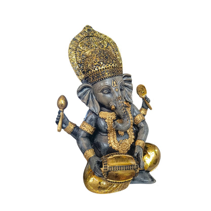 Figura Ganesha Con Tambor En Resina 22 Cms Aprox Color Dorado/Gris Ref: 600104482