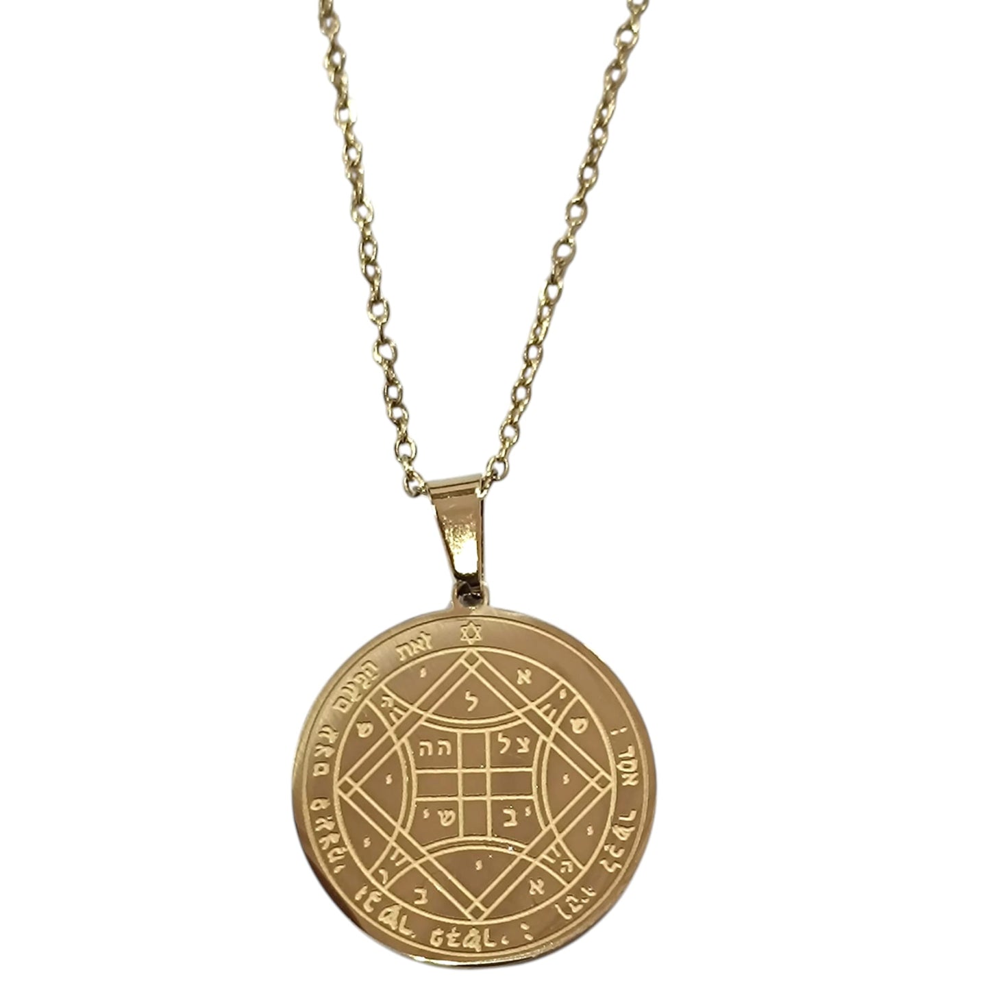 Collar Acero Dorado Sello Salomon 25 mm Cadena 40+5 Cms Ref 600104019