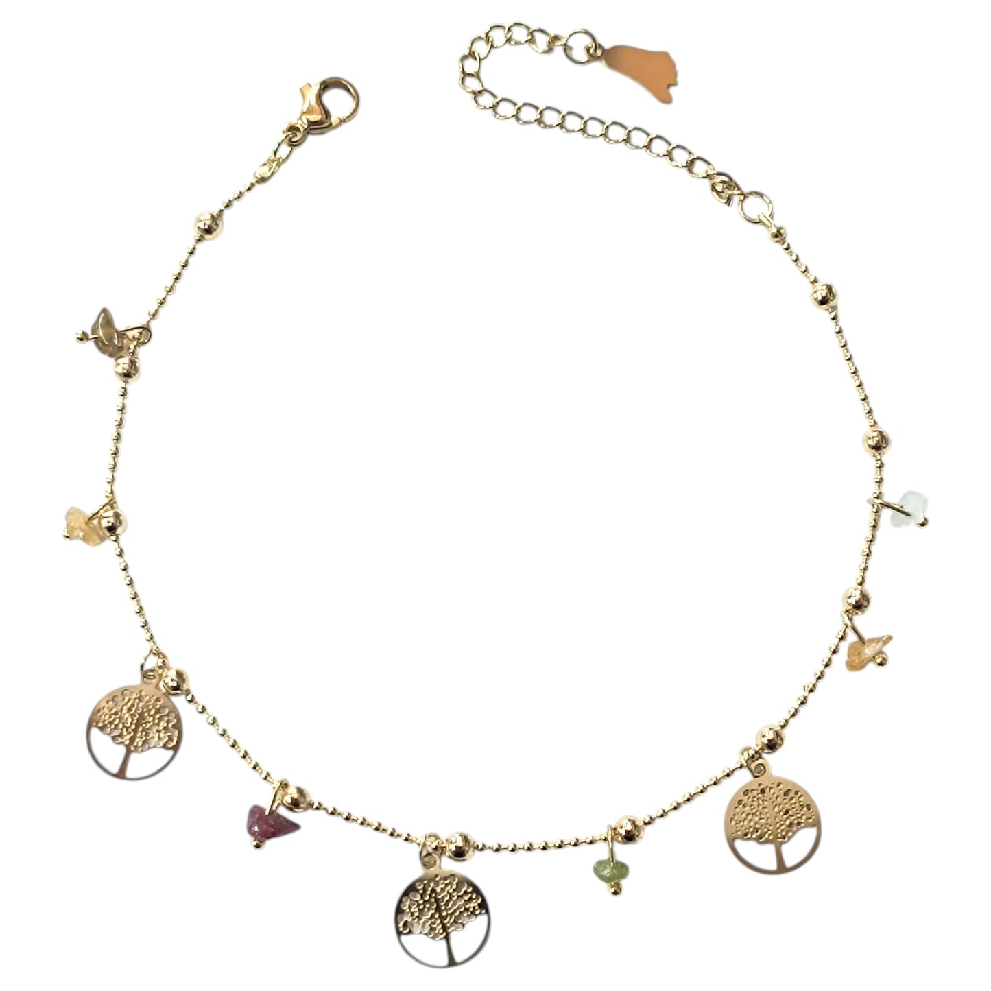 Tobillera Acero Inoxidable Dorado Con Dije Arbol De La Vida Y Piedras 61056-01
