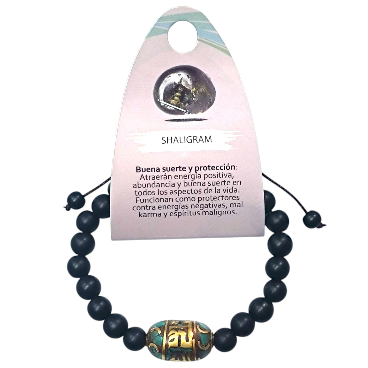 Pulsera Ajustable Macrame Shaligram 8 mm Y Entrepieza Tibetana (EL COLOR DE LA ENTREPIEZA PUEDE VARIAR )Ref: 600404336-01