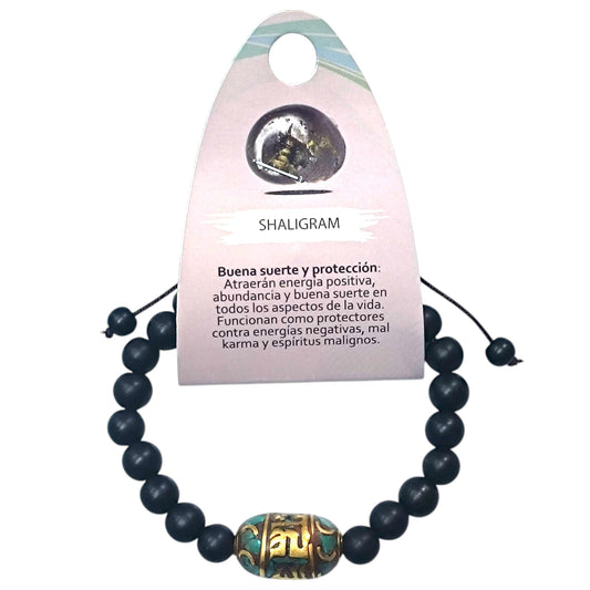Pulsera Ajustable Macrame Shaligram 8 mm Y Entrepieza Tibetana (EL COLOR DE LA ENTREPIEZA PUEDE VARIAR )Ref: 600404336-01