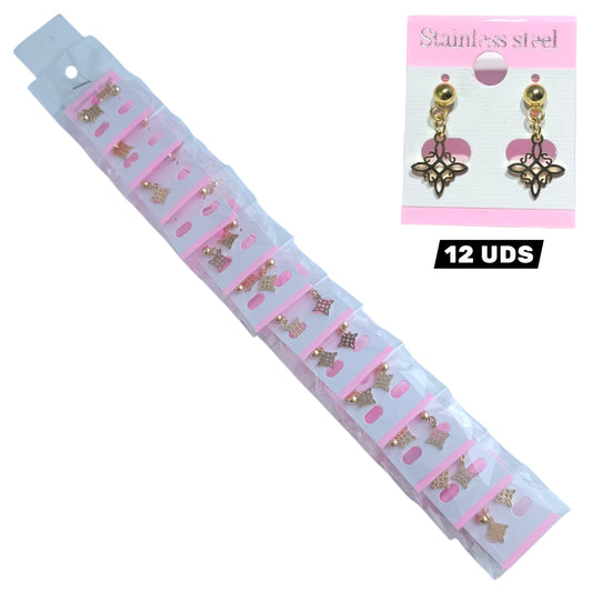 600104135-01 Paquete 12 Pares Pendientes De Acero Dorado Nudo De Brujas