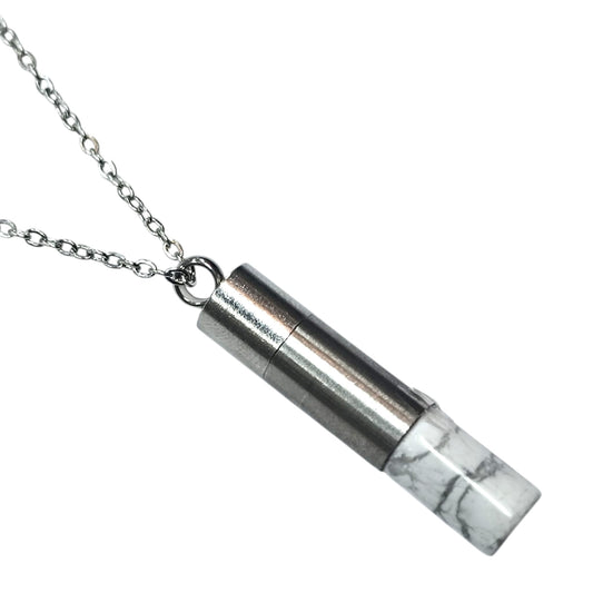 Collar Acero 45 Cms Cofre Deseo Con Piedra Natural Howlite 600103553-14