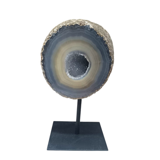 1114 Piedra Natural Agata Con Base De Metal Peso 605 Gr Altura 16 Cms Aprox (PIEZA UNICA) PIEZA N2 - stonez