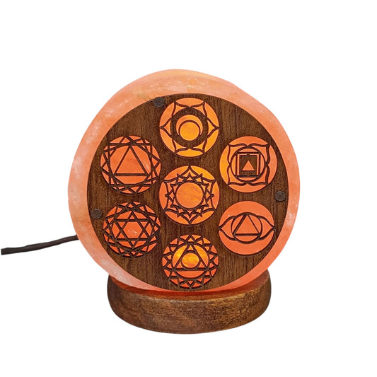 Lámpara de Sal del Himalaya USB (9 cm) - Grabado 7 Chakras con Luz LED Cálida REF: 2017801