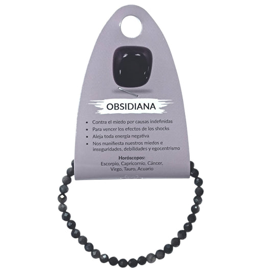 Pulsera Facetada Piedra Natural Obsidiana Plata 4 mm Ref: 600604252