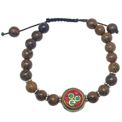 Pulsera Madera Coco Y Entrepieza Tibetana 15 mm Aprox (EL DIJE PUEDE LIGERAMENTE SER DIFERENTE) Ref:600404337-02