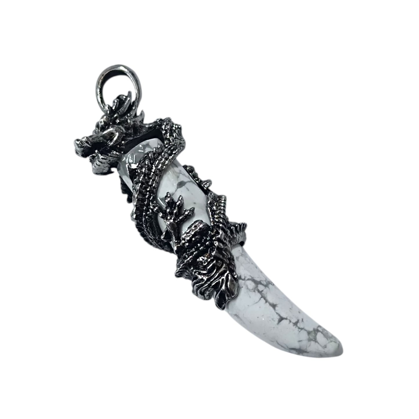 Colgante Colmillo Dragón En Metal Con Piedra Natural  Howlite 7 Cms Aprox 600102236-14