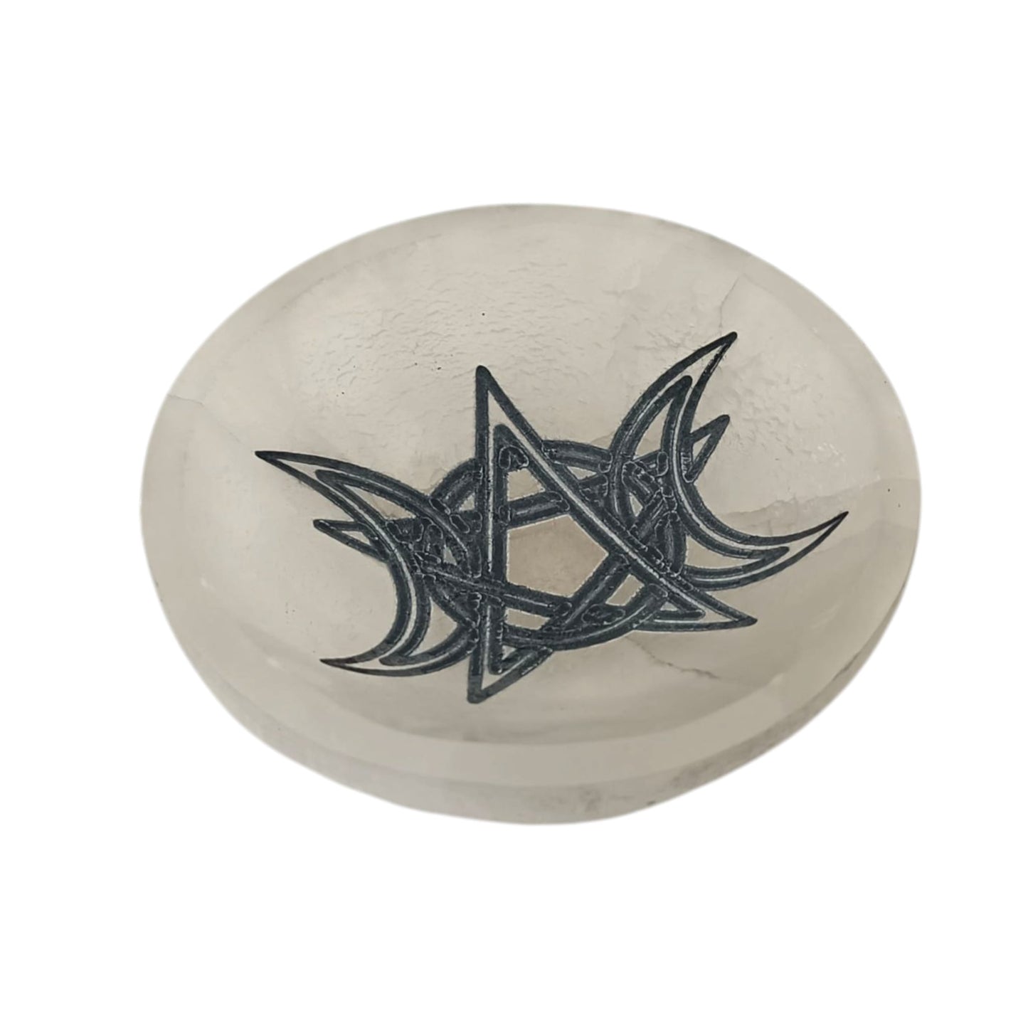 400901654 Cuenco Selenita Grabado Triple Luna 10 Cms Aprox