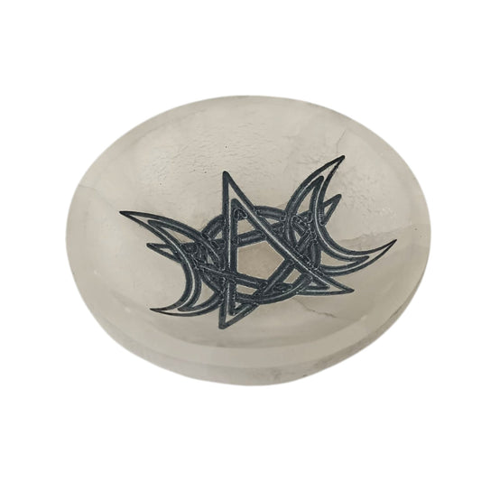 400901654 Cuenco Selenita Grabado Triple Luna 10 Cms Aprox