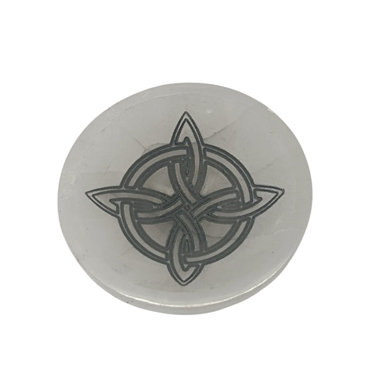 400901654 Cuenco Selenita Grabado Nudo De Bruja 10 Cms Aprox