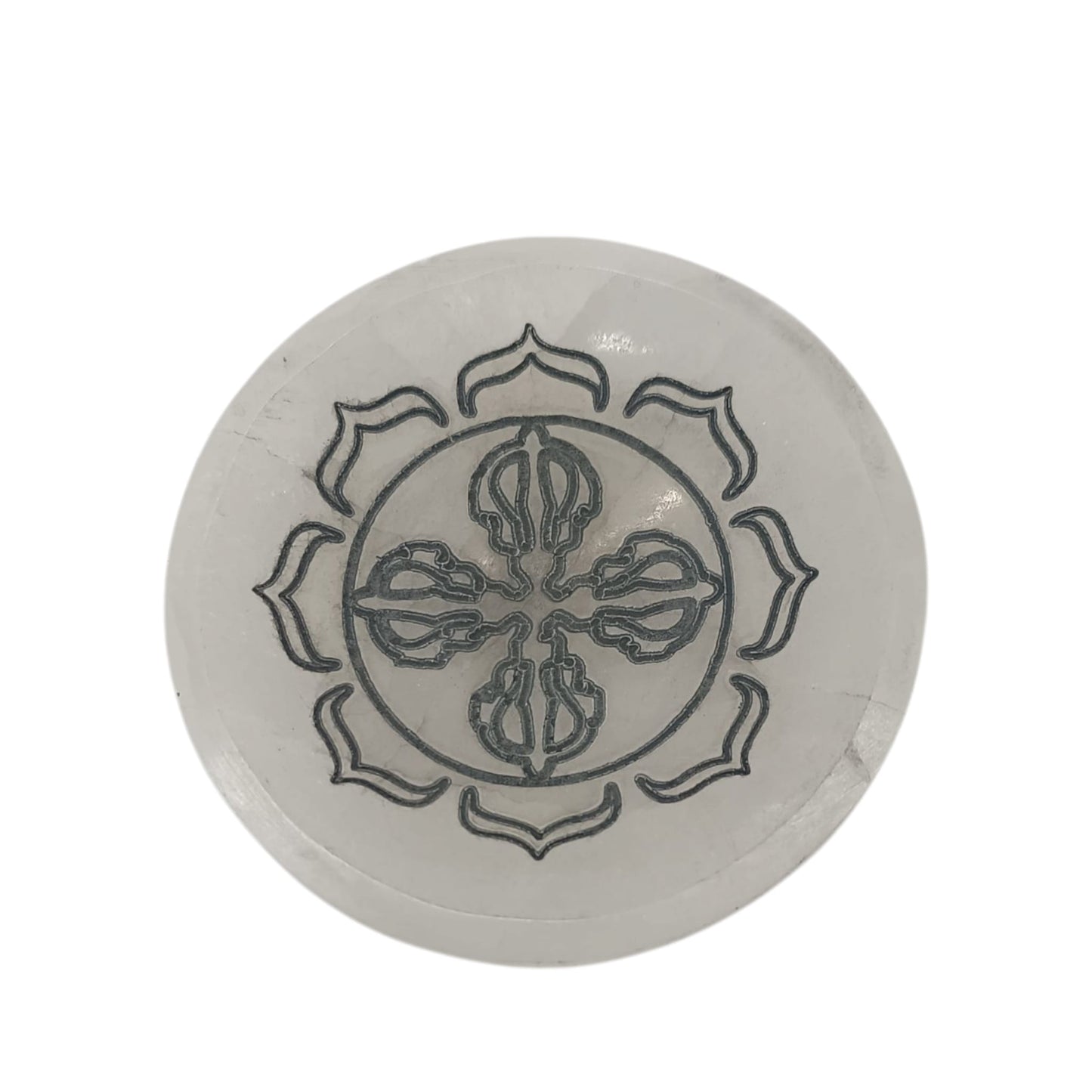 400901654 Cuenco Selenita Grabado Vajra 10 Cms Aprox