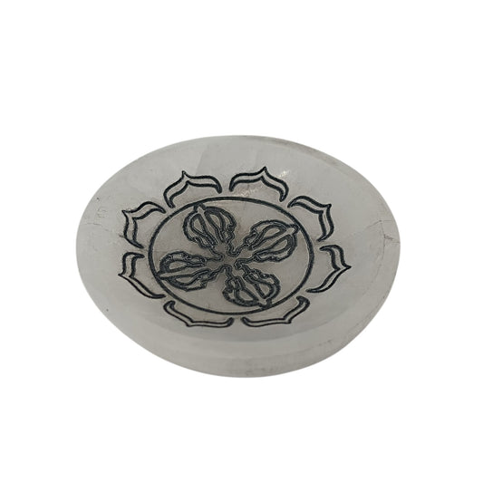 400901654 Cuenco Selenita Grabado Vajra 10 Cms Aprox